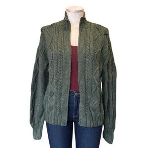 Bob Timberlake Olive Green Cable Knit Full Zip Cardigan